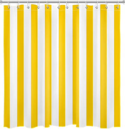 White and Yellow Striped Shower Curtain Sets with Rugs Geometric Patterns Vertical Stripe Fabric Shower Curtain with Hooks Modern Farmhouse Bathroom Curtains Shower Set, 70x70 inches