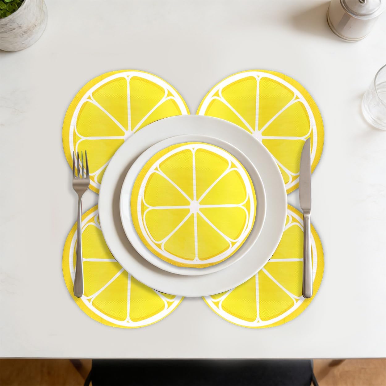 Summer Paper Napkins Disposable Decorative Lemon Slice Shaped Printed Dinner/Lunch Napkins for Party, Home Table Decor. 60PCS, 2-Ply, Folded 5.91 x 5.91 In.