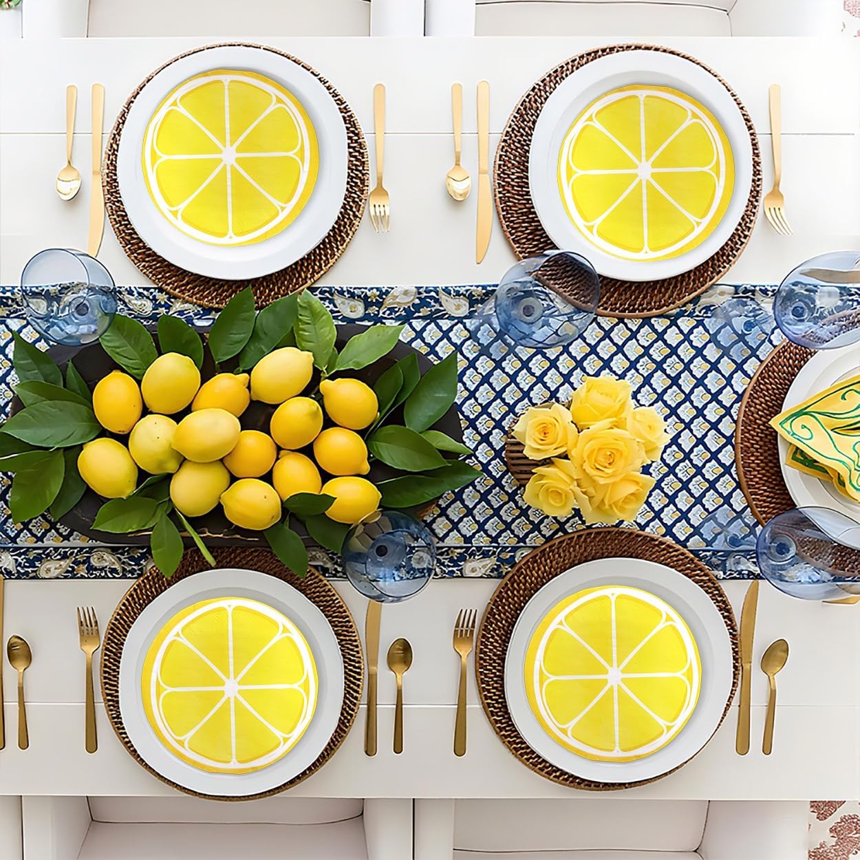 Summer Paper Napkins Disposable Decorative Lemon Slice Shaped Printed Dinner/Lunch Napkins for Party, Home Table Decor. 60PCS, 2-Ply, Folded 5.91 x 5.91 In.