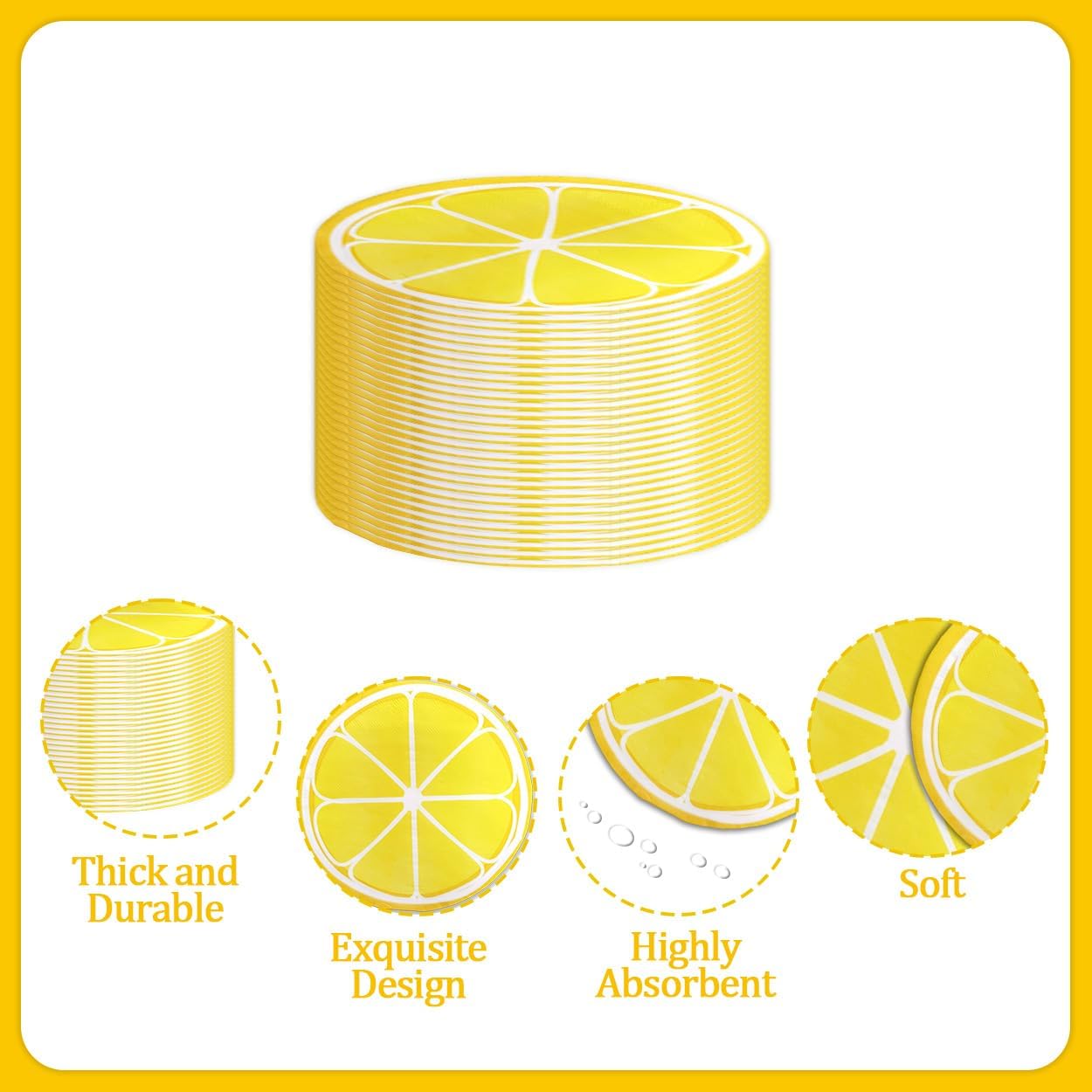 Summer Paper Napkins Disposable Decorative Lemon Slice Shaped Printed Dinner/Lunch Napkins for Party, Home Table Decor. 60PCS, 2-Ply, Folded 5.91 x 5.91 In.