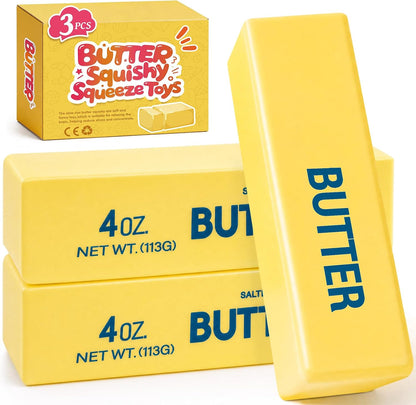 3 Packs Butter Squishy Slow Rising Squeeze Toys, Sensory Fidget Toys | Sensory Fidget Stress Relief Squishies,Soft Realistic Fidget Toys Anxiety Relief Party Favors Butter for Kids＆Adult(Yellow)