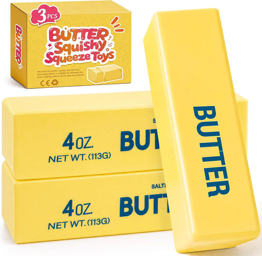 3 Packs Butter Squishy Slow Rising Squeeze Toys, Sensory Fidget Toys | Sensory Fidget Stress Relief Squishies,Soft Realistic Fidget Toys Anxiety Relief Party Favors Butter for Kids＆Adult(Yellow)