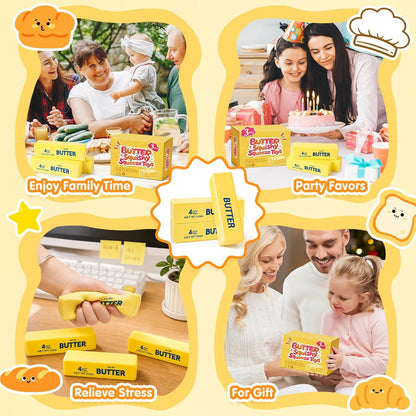 3 Packs Butter Squishy Slow Rising Squeeze Toys, Sensory Fidget Toys | Sensory Fidget Stress Relief Squishies,Soft Realistic Fidget Toys Anxiety Relief Party Favors Butter for Kids＆Adult(Yellow)