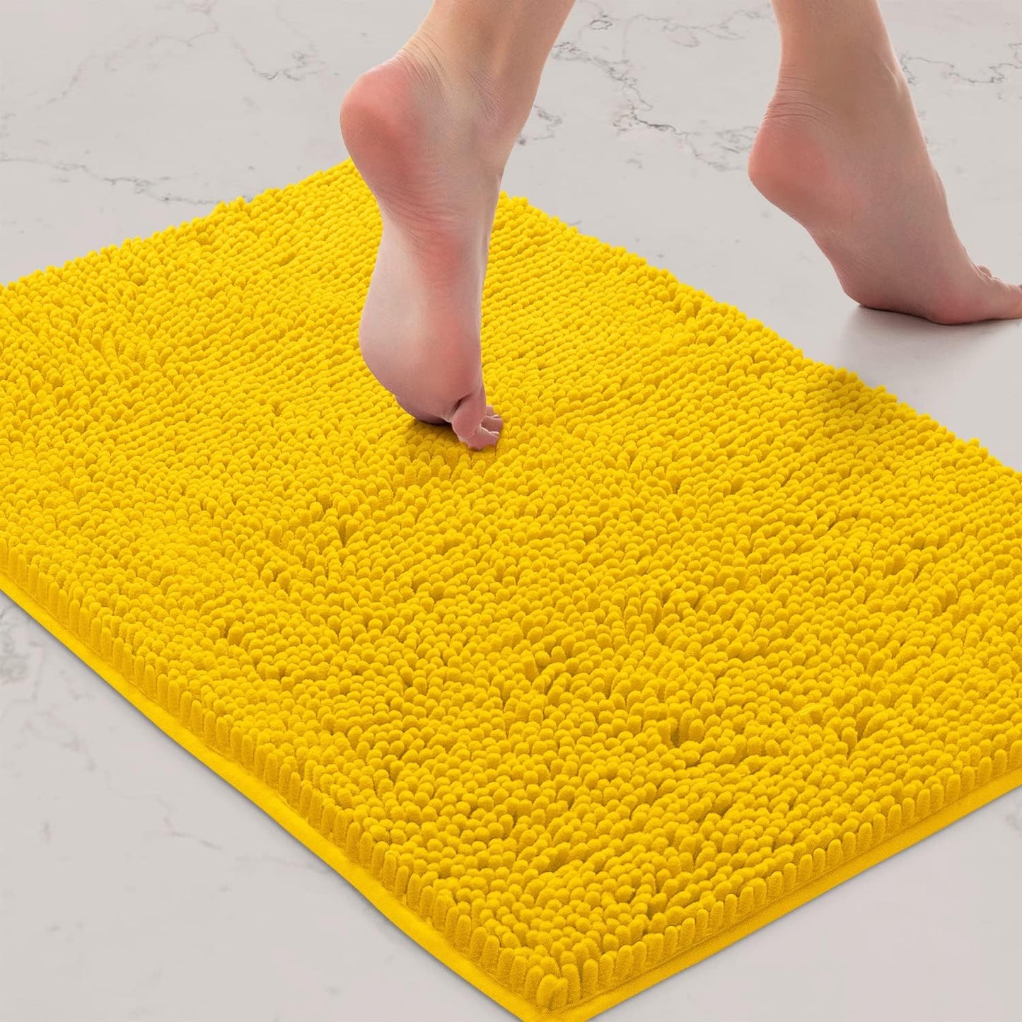 Bath Mat, Extra-Soft Plush Non-Slip Bathroom Rug, Luxury Chenille Microfiber Material, Super Absorbent Shaggy Bath Rug. Machine Wash & Dry (17 x 24 inches, Lemon)