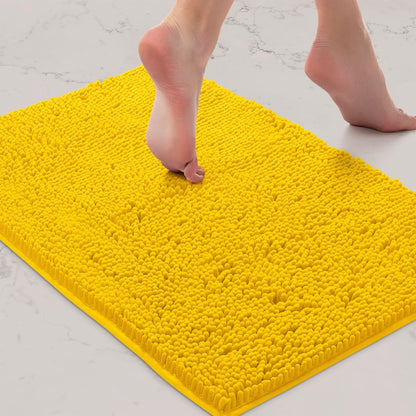 Bath Mat, Extra-Soft Plush Non-Slip Bathroom Rug, Luxury Chenille Microfiber Material, Super Absorbent Shaggy Bath Rug. Machine Wash & Dry (17 x 24 inches, Lemon)