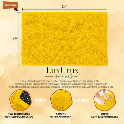 Bath Mat, Extra-Soft Plush Non-Slip Bathroom Rug, Luxury Chenille Microfiber Material, Super Absorbent Shaggy Bath Rug. Machine Wash & Dry (17 x 24 inches, Lemon)