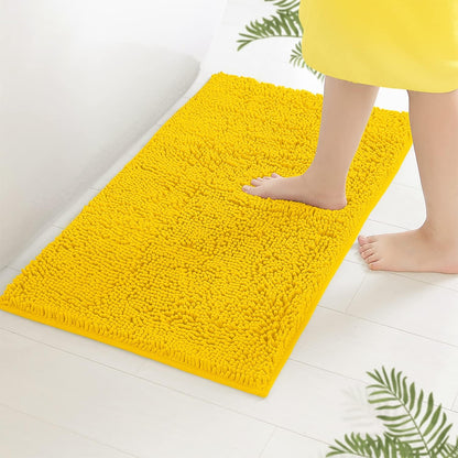 Bath Mat, Extra-Soft Plush Non-Slip Bathroom Rug, Luxury Chenille Microfiber Material, Super Absorbent Shaggy Bath Rug. Machine Wash & Dry (17 x 24 inches, Lemon)