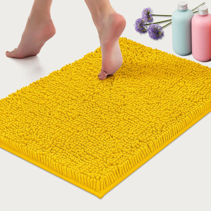 Bath Mat, Extra-Soft Plush Non-Slip Bathroom Rug, Luxury Chenille Microfiber Material, Super Absorbent Shaggy Bath Rug. Machine Wash & Dry (17 x 24 inches, Lemon)