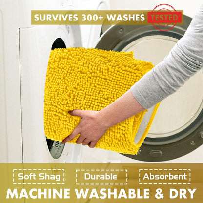 Bath Mat, Extra-Soft Plush Non-Slip Bathroom Rug, Luxury Chenille Microfiber Material, Super Absorbent Shaggy Bath Rug. Machine Wash & Dry (17 x 24 inches, Lemon)
