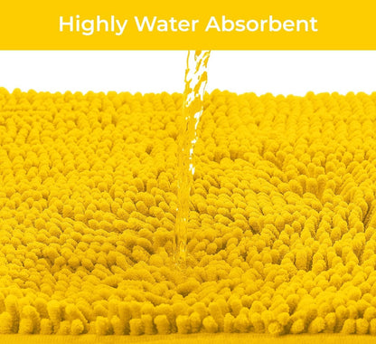 Bath Mat, Extra-Soft Plush Non-Slip Bathroom Rug, Luxury Chenille Microfiber Material, Super Absorbent Shaggy Bath Rug. Machine Wash & Dry (17 x 24 inches, Lemon)