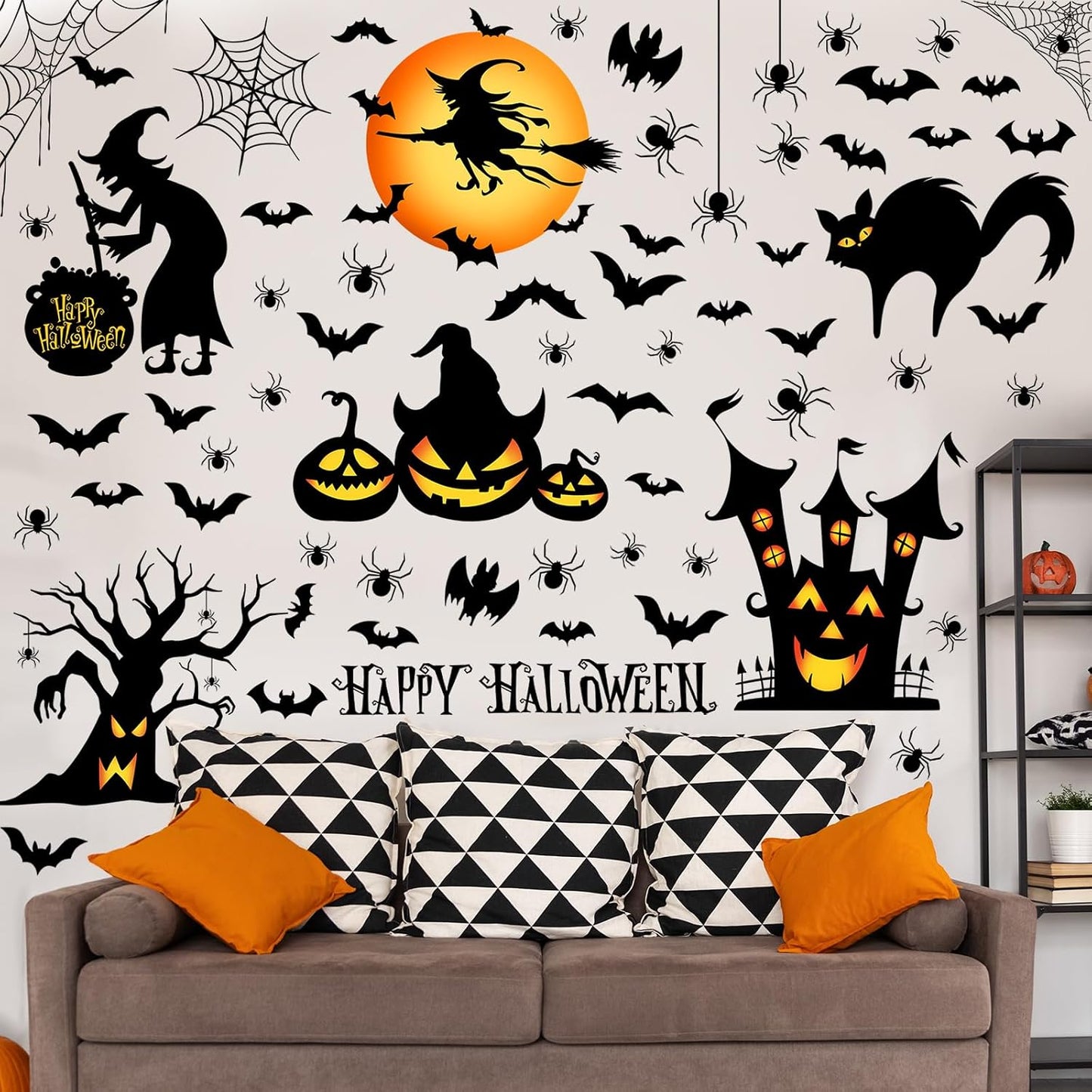 Haull 6 Sheet Summer Lemon Wall Decals Peel and Stick Lemon Wall Stickers Boho Fruit Flower Botanical Leaf Decals Yellow Green Lemonade Wallpaper Summer Stickers for Kitchen Living Dining Room