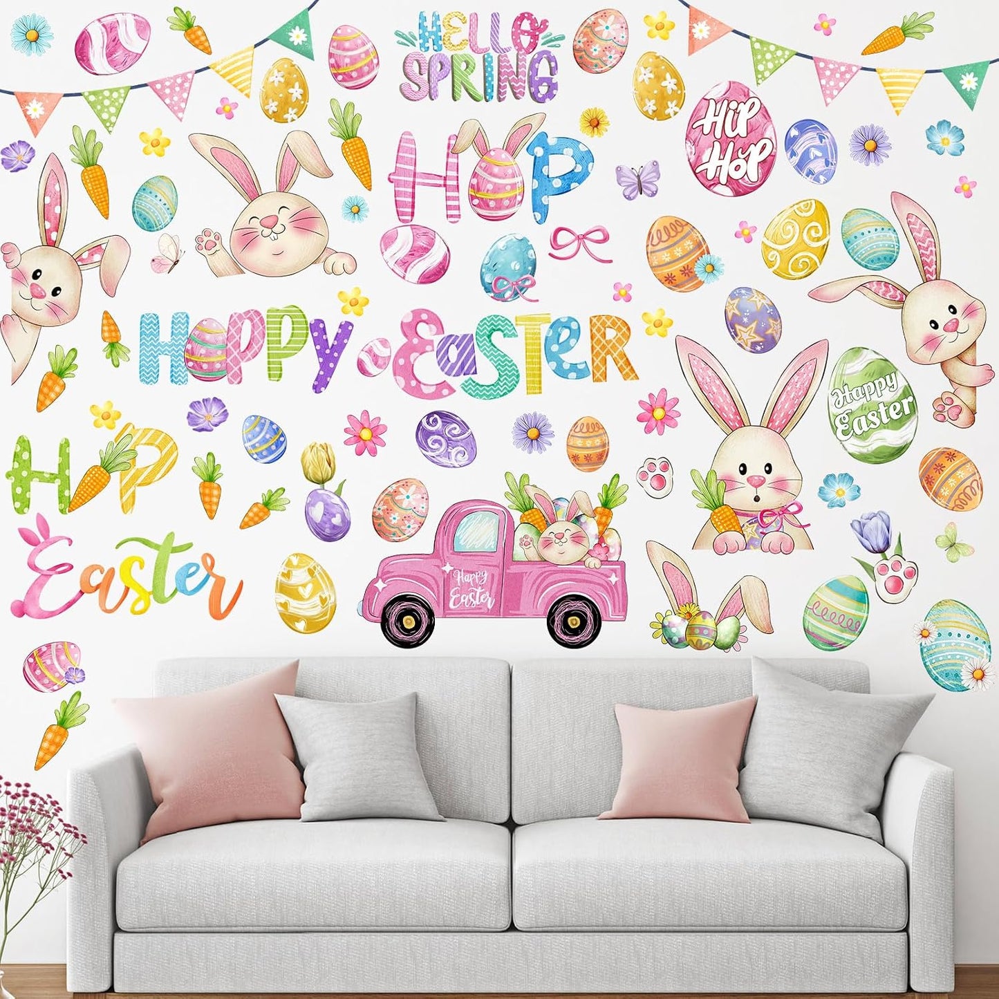 Haull 6 Sheet Summer Lemon Wall Decals Peel and Stick Lemon Wall Stickers Boho Fruit Flower Botanical Leaf Decals Yellow Green Lemonade Wallpaper Summer Stickers for Kitchen Living Dining Room