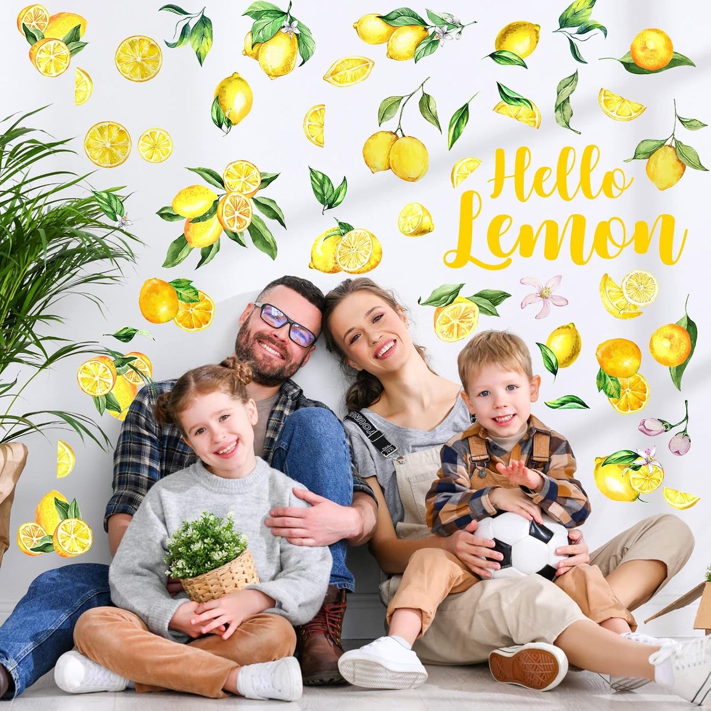 Haull 6 Sheet Summer Lemon Wall Decals Peel and Stick Lemon Wall Stickers Boho Fruit Flower Botanical Leaf Decals Yellow Green Lemonade Wallpaper Summer Stickers for Kitchen Living Dining Room