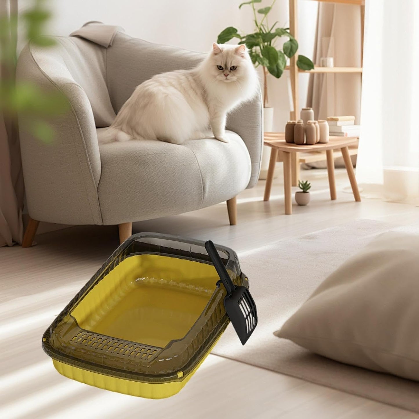 Open Top Cat Litter Box Kitten Toilet,with Cat Litter Spade,Cat Sand Box Open Top Pet Litter Tray Cat Toilet for Indoor Cats, Yellow