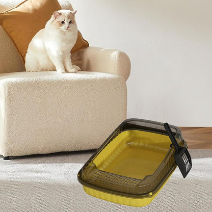 Open Top Cat Litter Box Kitten Toilet,with Cat Litter Spade,Cat Sand Box Open Top Pet Litter Tray Cat Toilet for Indoor Cats, Yellow