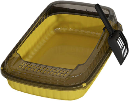 Open Top Cat Litter Box Kitten Toilet,with Cat Litter Spade,Cat Sand Box Open Top Pet Litter Tray Cat Toilet for Indoor Cats, Yellow