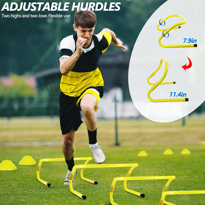 Agility Training Equipment, Football Training Equipment Includes 20FT Agility Ladder,4 Adjustable Agility Hurdles, 12 Football Cones, Parachute, for Training Soccer Basketball Athletes