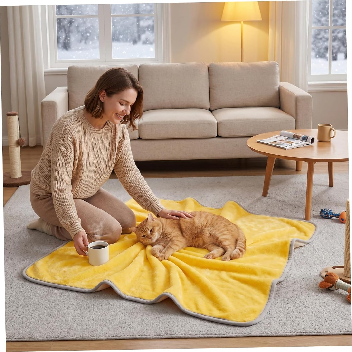 Yellow Dog Blanket, Calming Yellow Dog Blanket - Double-Layer Warm, Soft Pet Mat for Dogs & Cats, Macaron, 27.56x19.69 Inch.