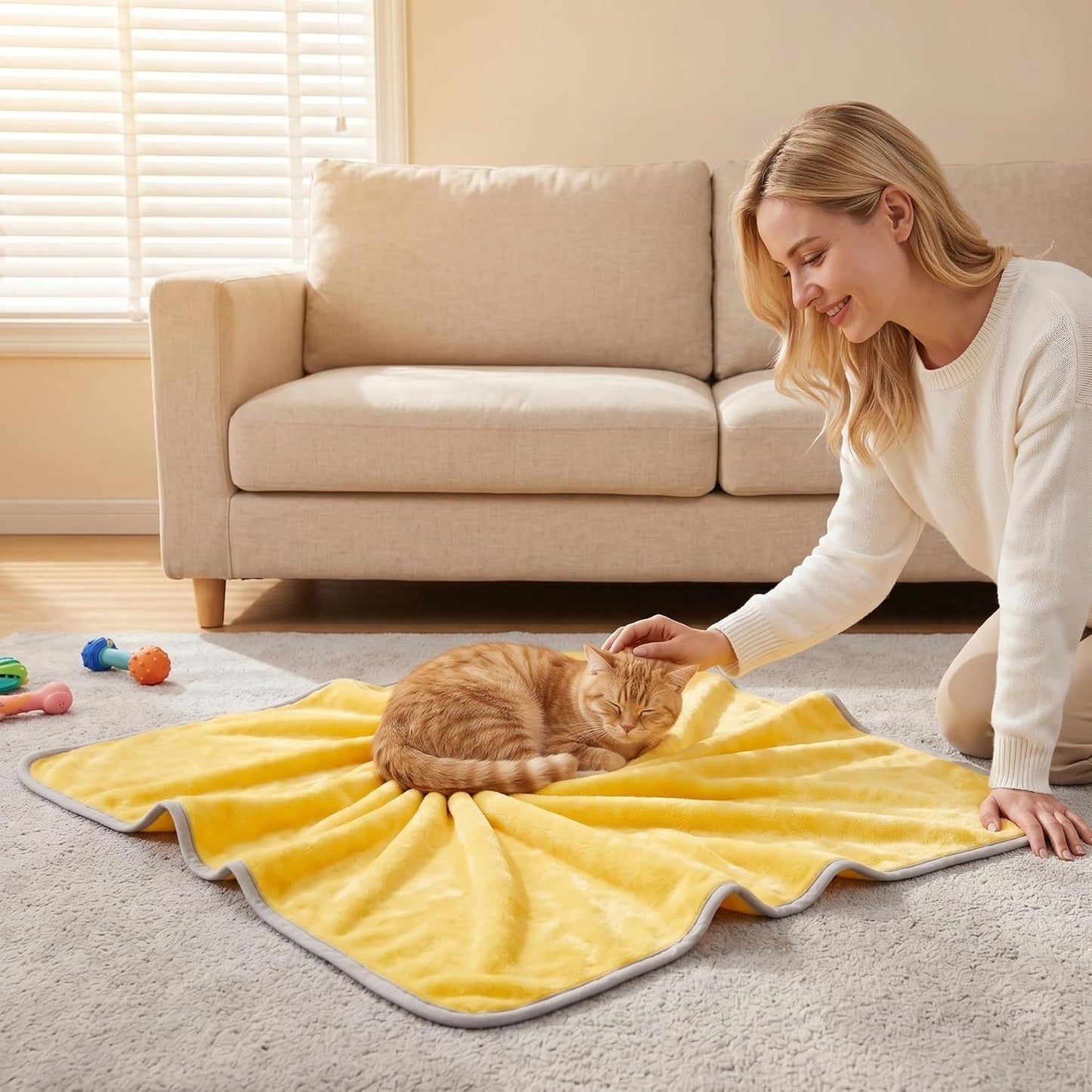 Yellow Dog Blanket, Calming Yellow Dog Blanket - Double-Layer Warm, Soft Pet Mat for Dogs & Cats, Macaron, 27.56x19.69 Inch.