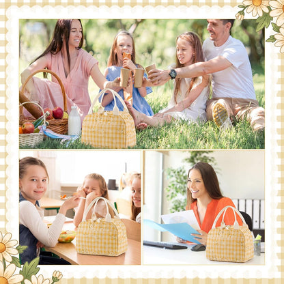 Yellow Daisy Lunch Bag Cute Corduroy Insulated Lunch Box for Women Coquette Tote Bag Reusable Large Capacity Cooler Containers Preppy Stuff Gifts for Picnics Travel Outdoor