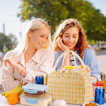 Yellow Daisy Lunch Bag Cute Corduroy Insulated Lunch Box for Women Coquette Tote Bag Reusable Large Capacity Cooler Containers Preppy Stuff Gifts for Picnics Travel Outdoor