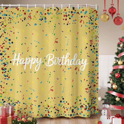 Shower Curtains, Yellow Birthday Fabric Shower Curtains for Bathroom, Colorful Confetti Ribbons Polka Dots Classroom Waterproof Bathtub Curtain with 12 Hooks 60" x 72"