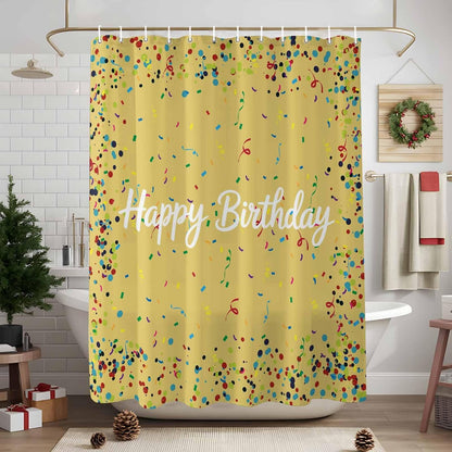 Shower Curtains, Yellow Birthday Fabric Shower Curtains for Bathroom, Colorful Confetti Ribbons Polka Dots Classroom Waterproof Bathtub Curtain with 12 Hooks 60" x 72"