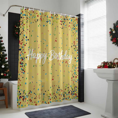 Shower Curtains, Yellow Birthday Fabric Shower Curtains for Bathroom, Colorful Confetti Ribbons Polka Dots Classroom Waterproof Bathtub Curtain with 12 Hooks 60" x 72"