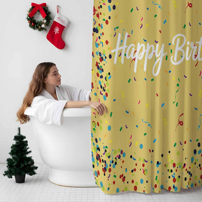Shower Curtains, Yellow Birthday Fabric Shower Curtains for Bathroom, Colorful Confetti Ribbons Polka Dots Classroom Waterproof Bathtub Curtain with 12 Hooks 60" x 72"