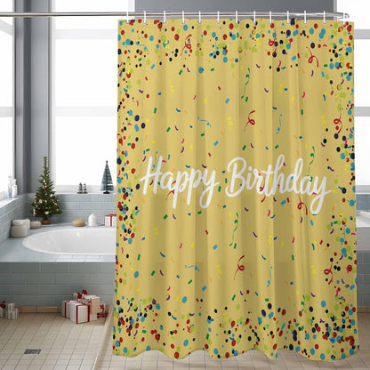 Shower Curtains, Yellow Birthday Fabric Shower Curtains for Bathroom, Colorful Confetti Ribbons Polka Dots Classroom Waterproof Bathtub Curtain with 12 Hooks 60" x 72"