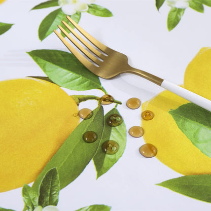 Vinyl Tablecloth with Flannel Backed Waterproof Oil-Proof PVC Table Cloth Wipeable Spill-Proof Plastic Table Cover for Indoor and Outdoor(Lemon, 60 x 102 Inch Rectangle)