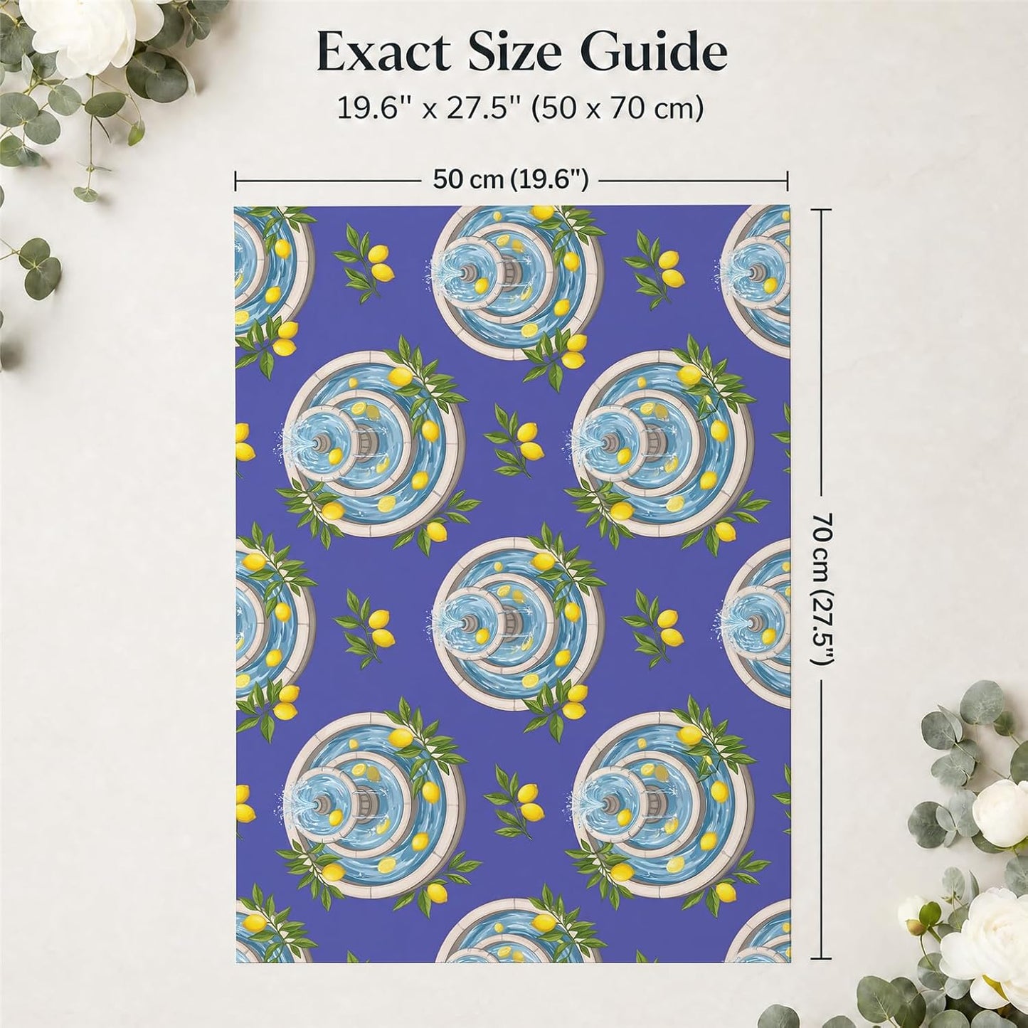 Mediterranean Fountain Lemon Paper, 2 Sheets, 19.6 x 27.5 in | 120gsm paper with mediterranean fountain lemon style for birthdays, bridal showers, garden parties, summer gifts and women