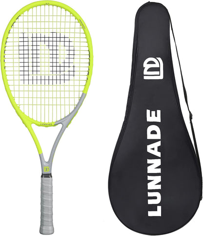Adults Tennis Racket 27 Inch, Shockproof Carbon Fiber Tennis Racquet Light-Weight, Pre-Strung and Regrip, Suitable for Beginners to Intermediate Players