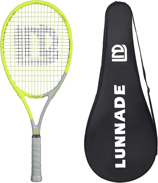 Adults Tennis Racket 27 Inch, Shockproof Carbon Fiber Tennis Racquet Light-Weight, Pre-Strung and Regrip, Suitable for Beginners to Intermediate Players