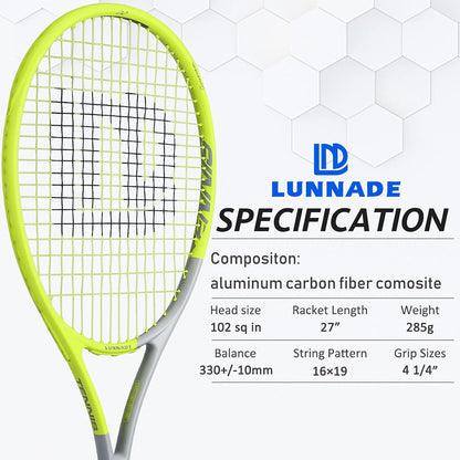 Adults Tennis Racket 27 Inch, Shockproof Carbon Fiber Tennis Racquet Light-Weight, Pre-Strung and Regrip, Suitable for Beginners to Intermediate Players