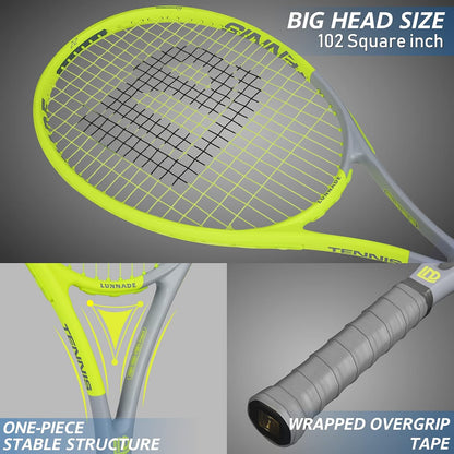 Adults Tennis Racket 27 Inch, Shockproof Carbon Fiber Tennis Racquet Light-Weight, Pre-Strung and Regrip, Suitable for Beginners to Intermediate Players