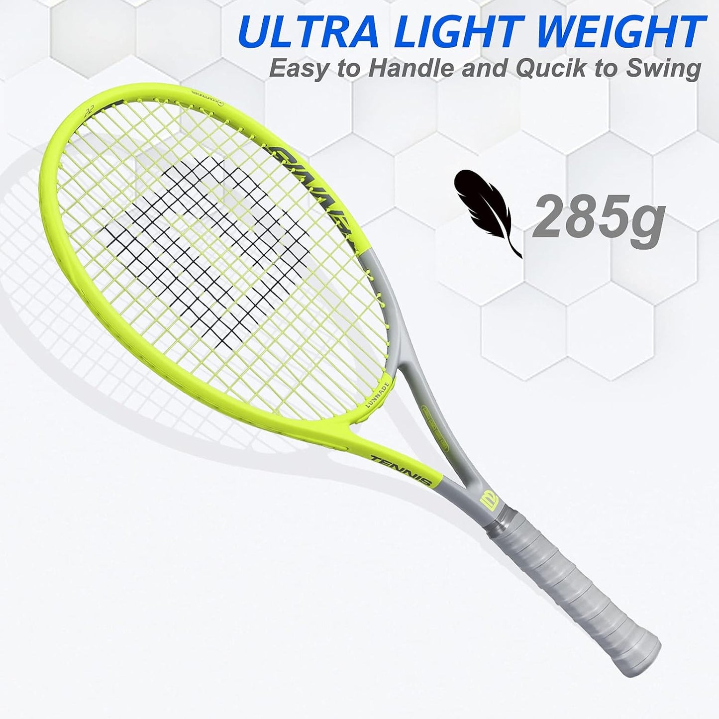 Adults Tennis Racket 27 Inch, Shockproof Carbon Fiber Tennis Racquet Light-Weight, Pre-Strung and Regrip, Suitable for Beginners to Intermediate Players