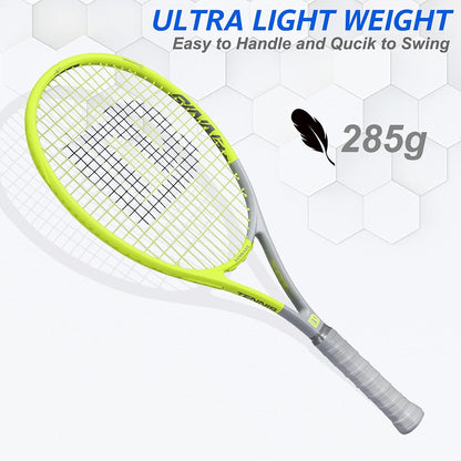Adults Tennis Racket 27 Inch, Shockproof Carbon Fiber Tennis Racquet Light-Weight, Pre-Strung and Regrip, Suitable for Beginners to Intermediate Players