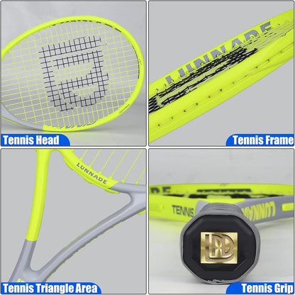 Adults Tennis Racket 27 Inch, Shockproof Carbon Fiber Tennis Racquet Light-Weight, Pre-Strung and Regrip, Suitable for Beginners to Intermediate Players