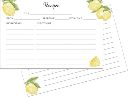 Lemon Recipe Cards 4x6 Double Sided - Set Of 50 Thick Recipe Cards