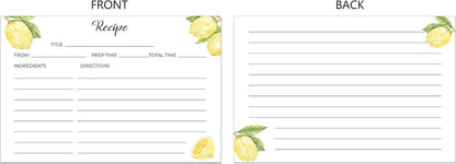 Lemon Recipe Cards 4x6 Double Sided - Set Of 50 Thick Recipe Cards