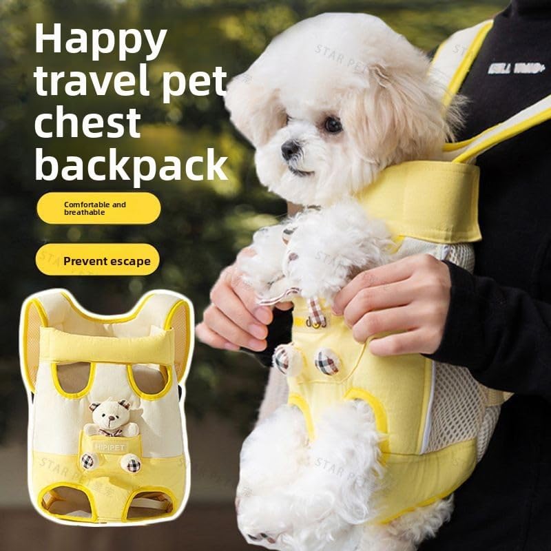 Pet Carrier Backpack, Yellow and White, Front Facing Dog Cat Sling with Mesh Breathable Design, Adjustable Straps, Hands-Free Travel Bag (Small（1.5kg）)