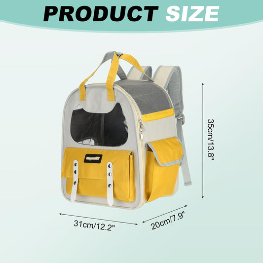 Cat Backpack Carrier, Breathable Pet Hiking Backpack Travel Bag Pet Supplies for Cats or Small Dogs Puppies, Intended for Hiking/Camping/Traveling (Yellow, 12"x8"x14")