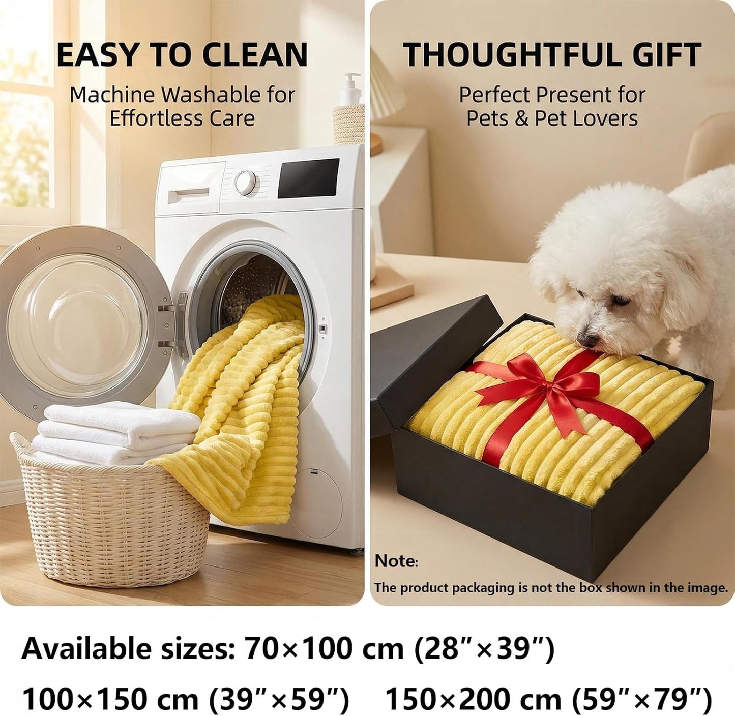 Emotional Support Blanket Yellow Small Size, Security Calming Dog Blanket, Faux Rabbit Fur Polyester Material for Miniature Cats and Dog Indoor and Outdoor Use (Bright Yellow, 70*100 cm/27.55*39.37in)