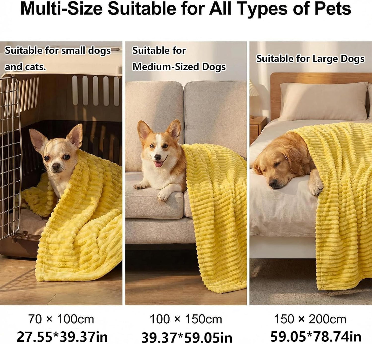 Emotional Support Blanket Yellow Small Size, Security Calming Dog Blanket, Faux Rabbit Fur Polyester Material for Miniature Cats and Dog Indoor and Outdoor Use (Bright Yellow, 70*100 cm/27.55*39.37in)