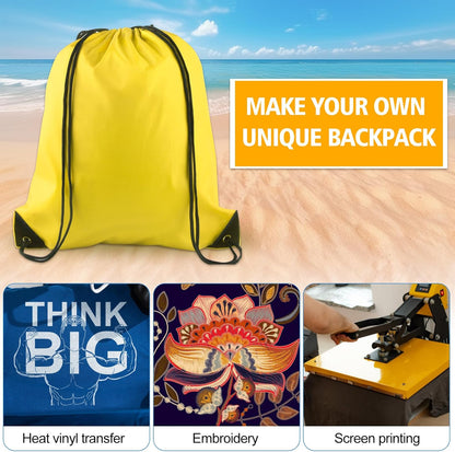 40Pcs Drawstring Backpack Bags Bulk Yellow Drawstring Bag Foldable Gym Bag Sport Cinch Sack String Backpack Storage Bags for Women Men Shopping Gym Travel Sports