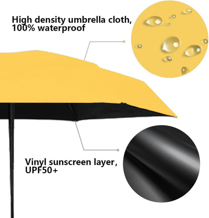 Mini Sun Umbrella for Purse With Case,Yellow | Small Compact UV Umbrella Travel Essentials, Lightweight Portable Parasol Windproof for Women Men Kids