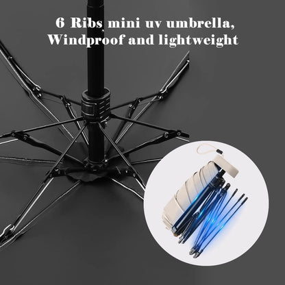 Mini Sun Umbrella for Purse With Case,Yellow | Small Compact UV Umbrella Travel Essentials, Lightweight Portable Parasol Windproof for Women Men Kids