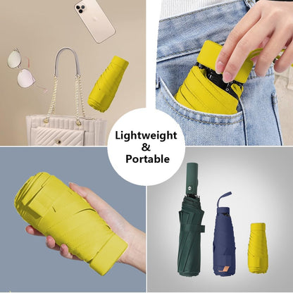 Mini Sun Umbrella for Purse With Case,Yellow | Small Compact UV Umbrella Travel Essentials, Lightweight Portable Parasol Windproof for Women Men Kids