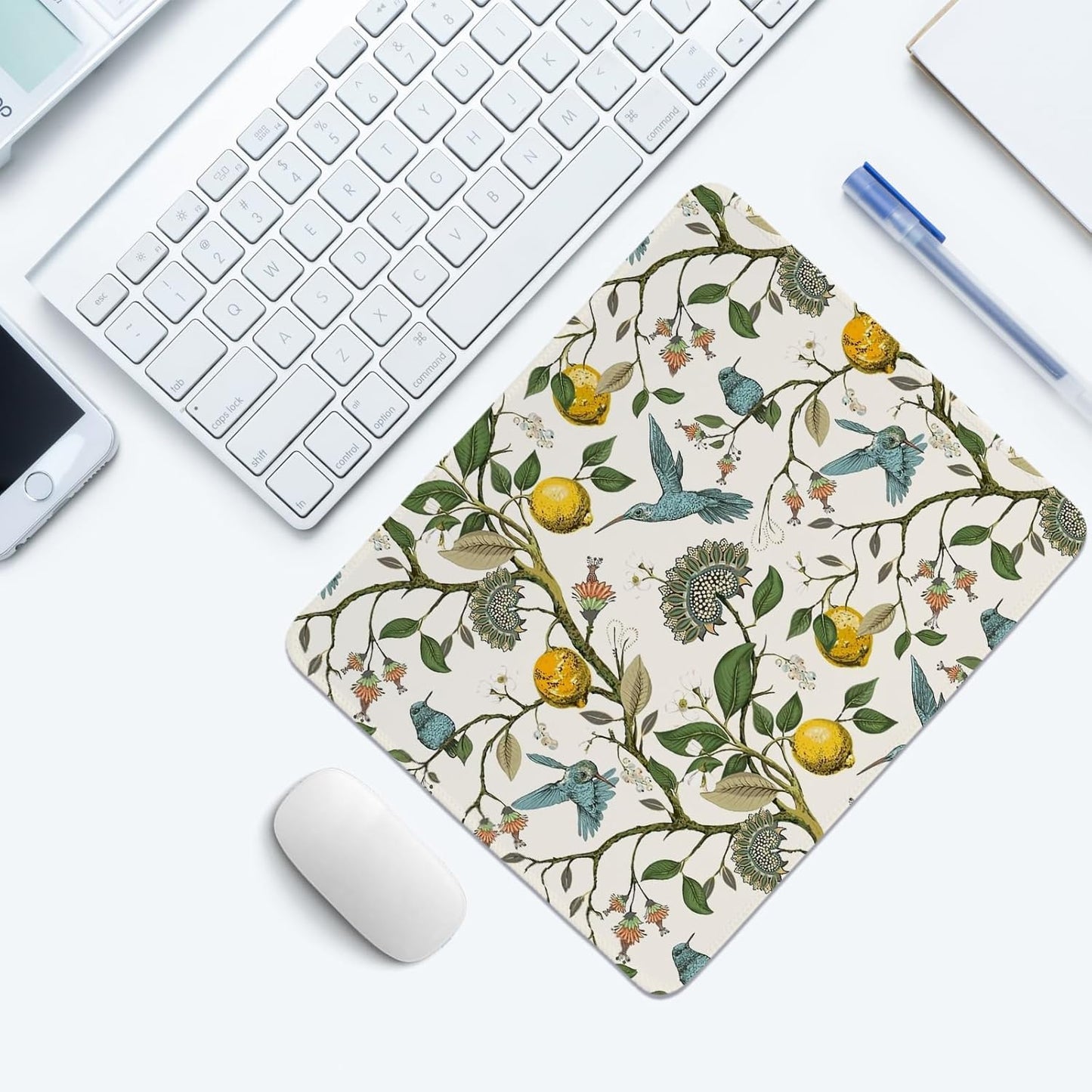 Lemon Tree Mouse Pad,Small Yellow Italian Lemon Tree Mouse Pad,Floral Desk Mat,Girly Summer Mouse Pads Desktop for Dorm Home Office Desktop Decor,11.8x9.8 Inch